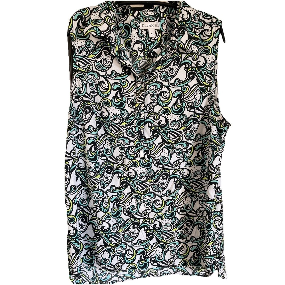 Kim Roger’s Women’s XL Sleeveless Button Paisley Blouse Aqua Good Condition